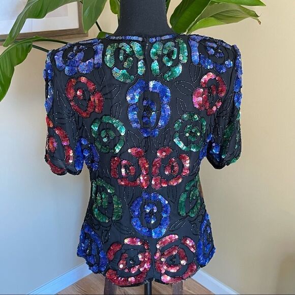 VINTAGE Stenay Sequin Beaded Flower Top - Picture 6 of 10
